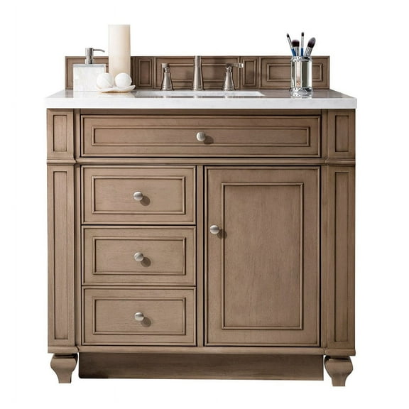 James Martin Vanities 36" Single Vanity, Whitewashed Walnut, w/ 3 CM Arctic Fall Solid Surface Top
