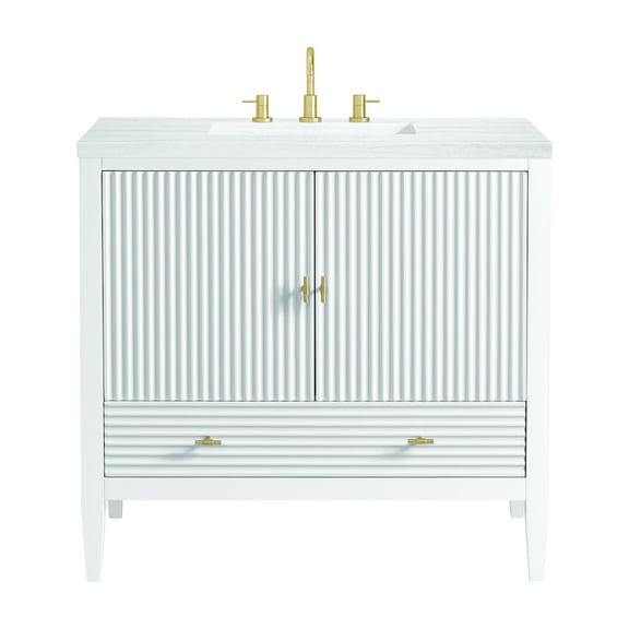 James Martin Vanities 36" Vanity, Bright White w/ 3 CM Arctic Fall Solid Surface Top