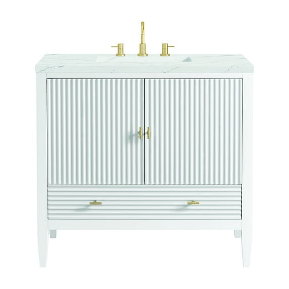 James Martin Vanities 36" Vanity, Bright White w/ 3 CM Ethereal Noctis Quartz Top