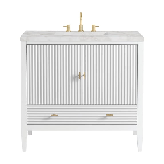 James Martin Vanities 485-V36-BW-3VSL Myrrin 36" Single Basin Wood Vanity Set - White