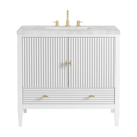 James Martin Vanities 485-V36-BW-3VSL Myrrin 36" Single Basin Wood Vanity Set - White