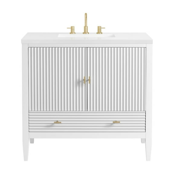 James Martin Vanities 36" Vanity, Bright White w/ 3 CM White Zeus Quartz Top