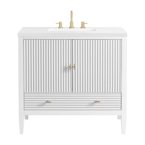 James Martin Vanities 485-V36-BW-3WZ Myrrin 36" Single Basin Wood Vanity Set - White
