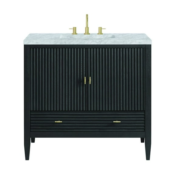 James Martin Vanities 36" Vanity, Carbon Oak w/ 3 CM Carrara White Marble Top