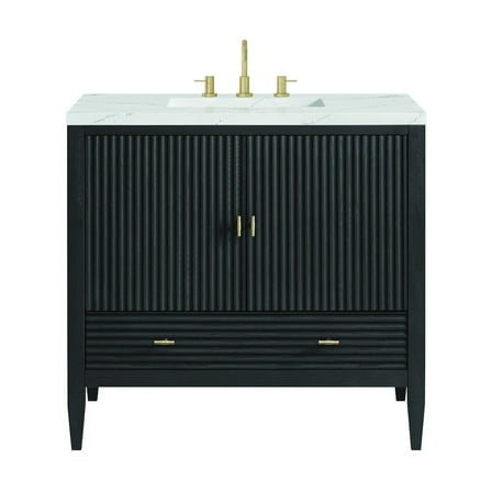 James Martin Vanities 36" Vanity, Carbon Oak w/ 3 CM Ethereal Noctis Quartz Top