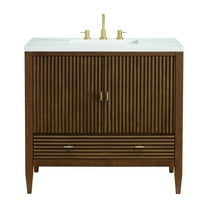 James Martin Vanities 36" Vanity, Mid Century Walnut w/ 3 CM Arctic Fall Solid Surface Top