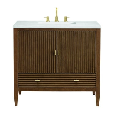 James Martin Vanities 36" Vanity, Mid Century Walnut w/ 3 CM Arctic Fall Solid Surface Top