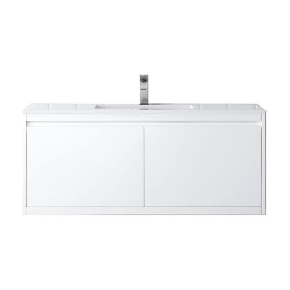 James Martin Vanities 47.3" Single Vanity, Glossy White w/ Glossy White Composite Stone Top