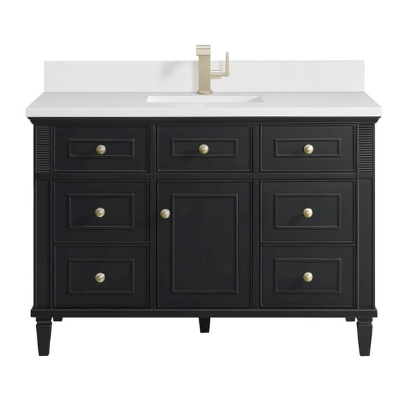 James Martin Vanities 48" Single Vanity, Black Onyx w/ Single Hole 3 CM White Zeus Quartz Top