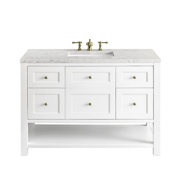 James Martin Vanities 48" Single Vanity, Bright White w/ 3 CM Eternal Jasmine Pearl Top