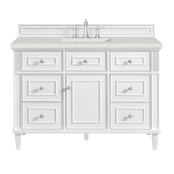 James Martin Vanities 48" Single Vanity, Bright White w/ 3 CM Eternal Marfil Quartz Top