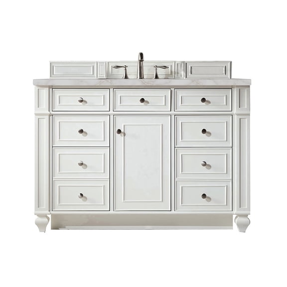 James Martin Vanities 48" Single Vanity, Bright White w/ 3 CM Victorian Silver Quartz Top