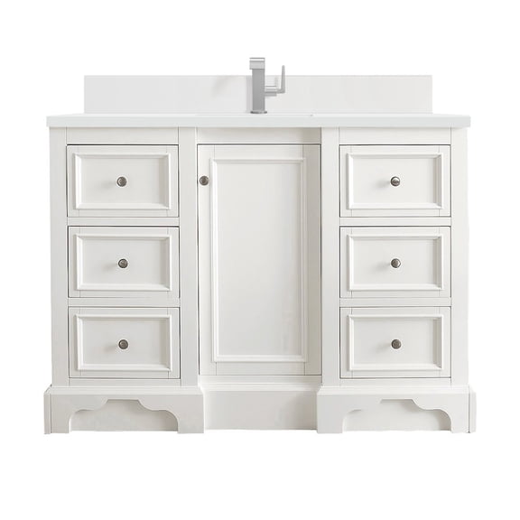 James Martin Vanities 48" Single Vanity, Bright White w/ Single Hole 3 CM White Zeus Quartz Top