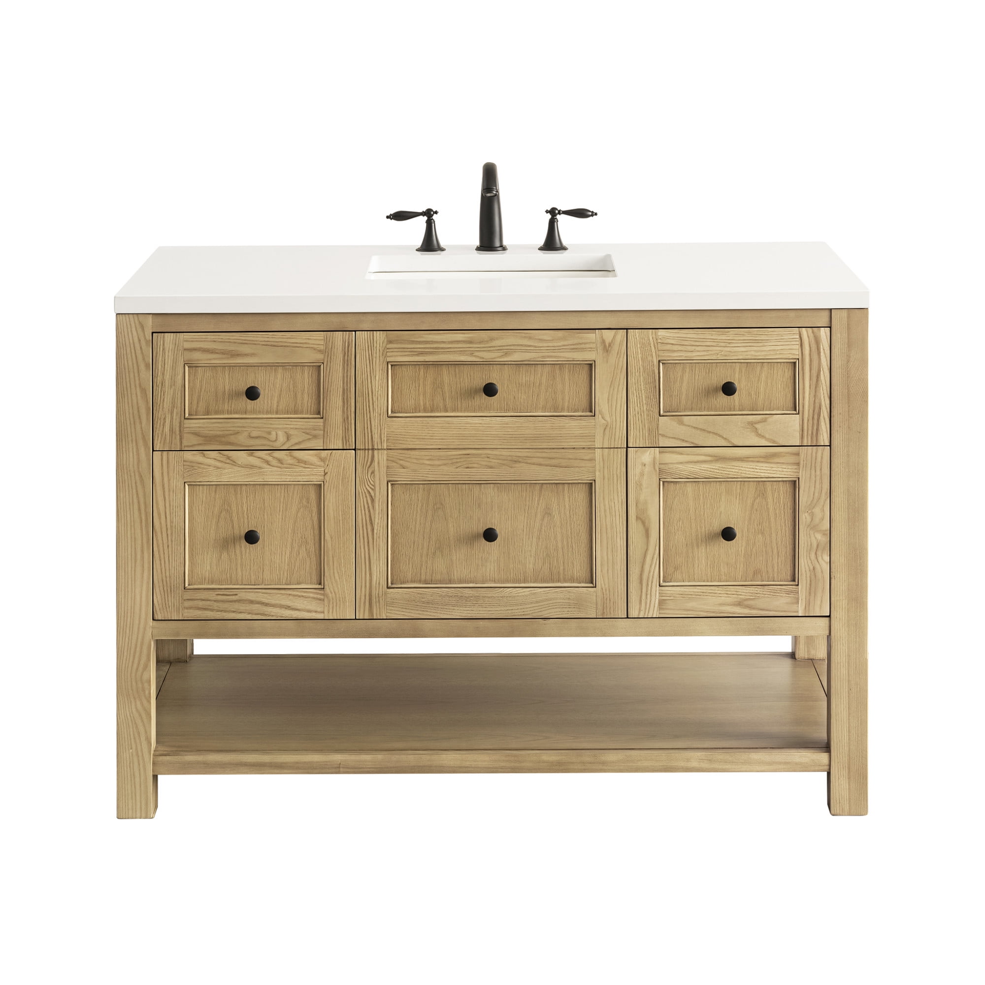 Light Natural Oak 48" Single Vanity Base with Matte Black Knobs