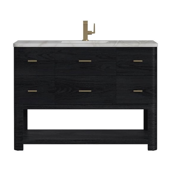 James Martin Vanities 48" Single Vanity, Carbon Oak w/ 3 CM Victorian Silver Quartz Top