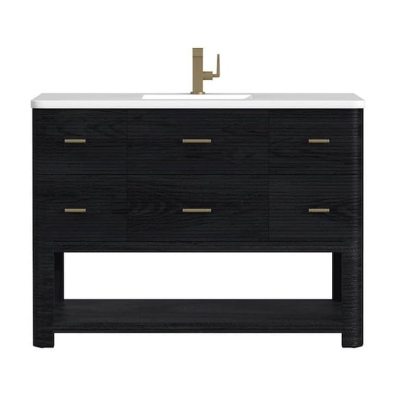 James Martin Vanities 48" Single Vanity, Carbon Oak w/ 3 CM White Zeus Quartz Top