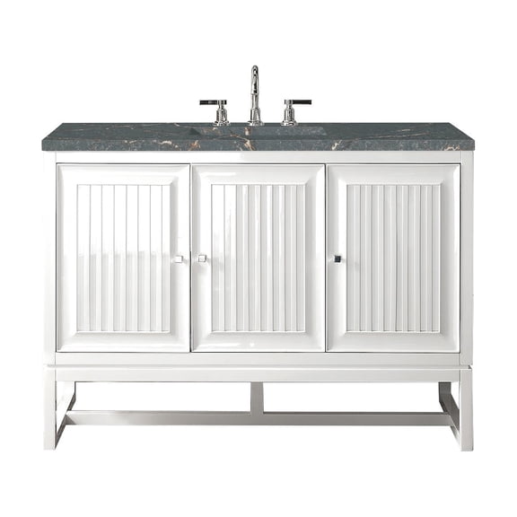 James Martin Vanities 48" Single Vanity, Glossy White w/ 3 CM Parisien Bleu Quartz Top
