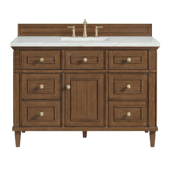 James Martin Vanities 48" Single Vanity, Mid-Century Walnut w/ 3 CM Ethereal Noctis Quartz Top