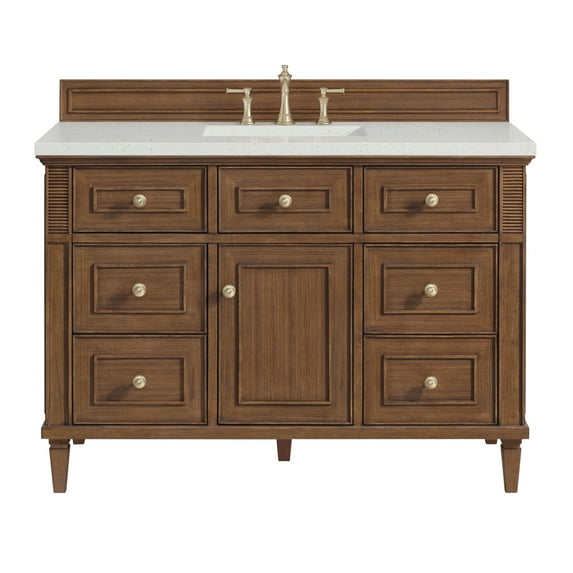 James Martin Vanities 48" Single Vanity, Mid-Century Walnut w/ 3 CM Ethereal Noctis Quartz Top