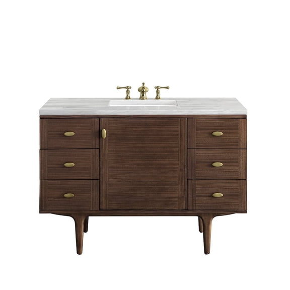 James Martin Vanities 48" Single Vanity, Mid-Century Walnut w/ 3 CM Arctic Fall Top