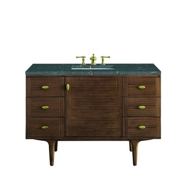 James Martin Vanities 48" Single Vanity, Mid-Century Walnut w/ 3 CM Parisien Bleu Top