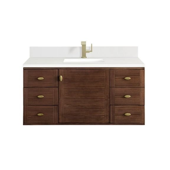 James Martin Vanities 48" Single Vanity, Mid-Century Walnut w/ Single Hole 3 CM White Zeus Top