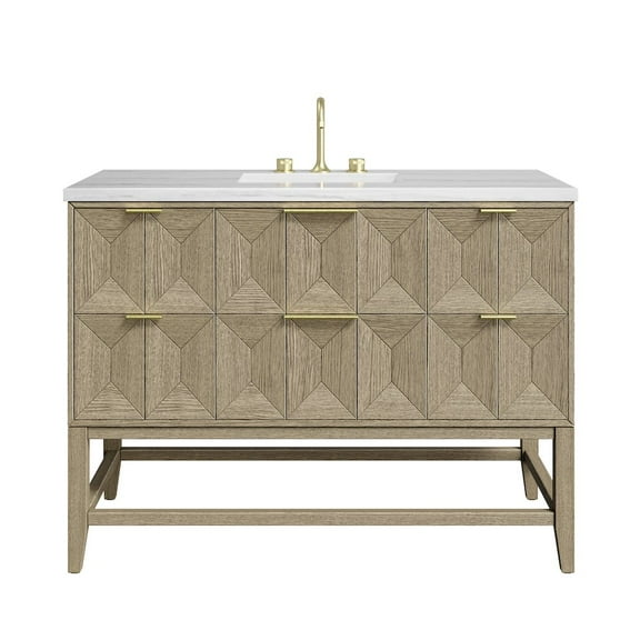 James Martin Vanities 48" Single Vanity, Pebble Oak w/ 3 CM Arctic Fall Solid Surface Top