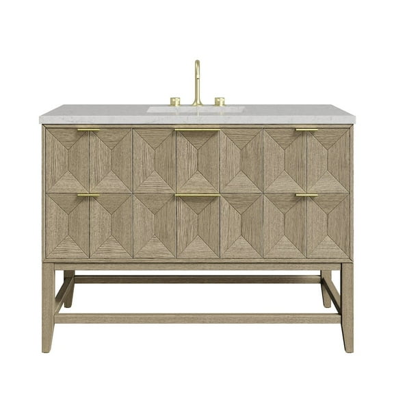 James Martin Vanities 48" Single Vanity, Pebble Oak w/ 3 CM Eternal Jasmine Pearl Quartz Top
