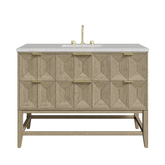 James Martin Vanities 48" Single Vanity, Pebble Oak w/ 3 CM White Zeus Quartz Top