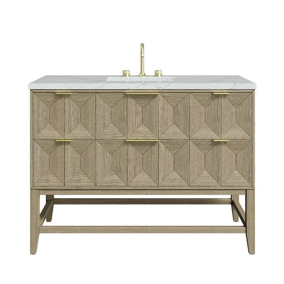 James Martin Vanities 48" Single Vanity, Pebble Oak w/ 3 CM Ethereal Noctis Quartz Top