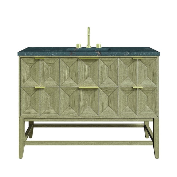 James Martin Vanities 48" Single Vanity, Pebble Oak w/ 3 CM Parisien Bleu Quartz Top