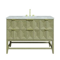 James Martin Vanities 48" Single Vanity, Pebble Oak w/ 3 CM Victorian Silver Quartz Top