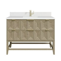 James Martin Vanities 48" Single Vanity, Pebble Oak w/ Single Hole 3 CM White Zeus Quartz Top