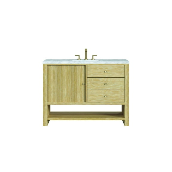 James Martin Vanities 48" Single Vanity, Sunwashed Oak w/ 3 CM Carrara White Marble Top