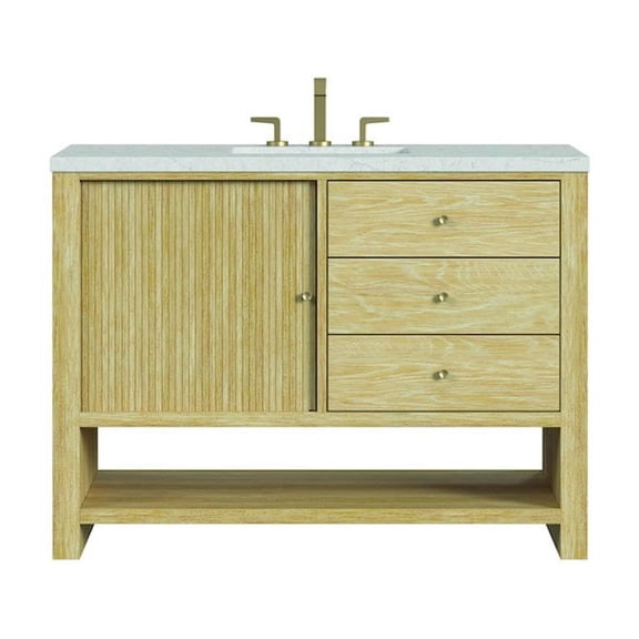 James Martin Vanities 48" Single Vanity, Sunwashed Oak w/ 3 CM Eternal Jasmine Pearl Quartz Top