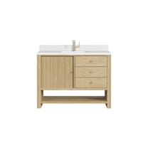 James Martin Vanities 48" Single Vanity, Sunwashed Oak w/ Single Hole 3 CM White Zeus Quartz Top