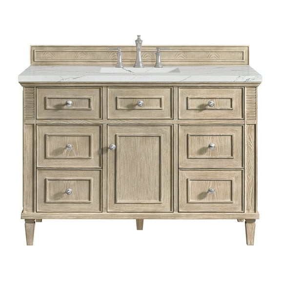 James Martin Vanities 48" Single Vanity, Whitewashed Oak w/ 3 CM Victorian Silver Quartz Top