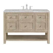 James Martin Vanities 48" Single Vanity, Whitewashed Oak w/ 3 CM Victorian Silver Quartz Top