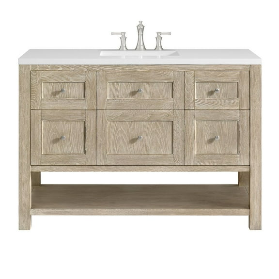 James Martin Vanities 48" Single Vanity, Whitewashed Oak w/ 3 CM White Zeus Quartz Top