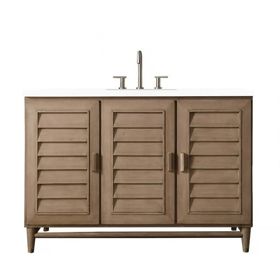 James Martin Vanities 48" Single Vanity Whitewashed Walnut w/ 3 CM White Zeus Quartz Top