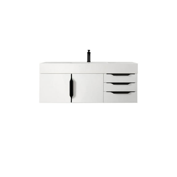 James Martin Vanities 48" Single Wall Mount Vanity, Glossy White, Matte Black w/ Glossy White Top