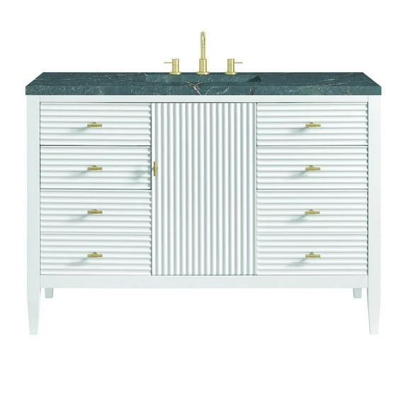 James Martin Vanities 48" Vanity, Bright White w/ 3 CM Parisien Bleu Quartz Top