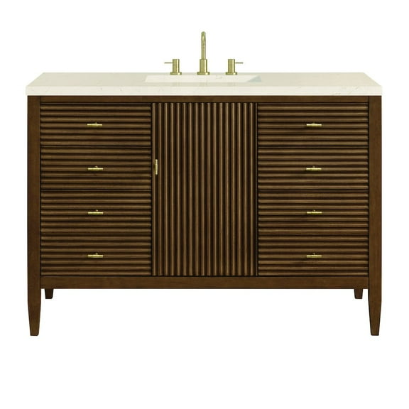 James Martin Vanities 48" Vanity, Mid Century Walnut w/ 3 CM Eternal Marfil Quartz Top