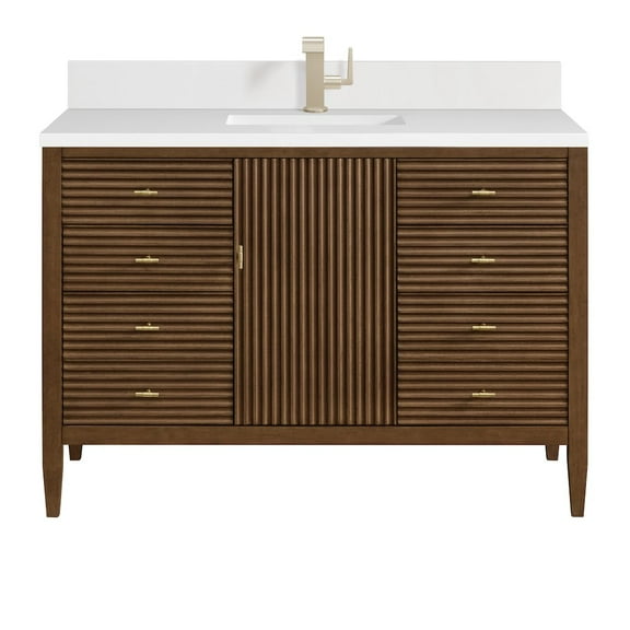 James Martin Vanities 48" Vanity, Mid Century Walnut w/ Single Hole 3 CM White Zeus Quartz Top