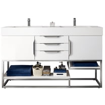 James Martin Vanities 59" Double Vanity, Glossy White, Brushed Nickel  w/ Glossy White Top