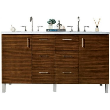 James Martin Vanities 60" American Walnut Double Vanity w/ 3 CM Arctic Fall Solid Surface Top