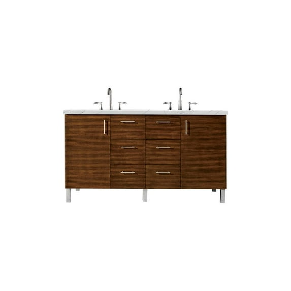 James Martin Vanities 60" Double Vanity, American Walnut, w/ 3 CM Ethereal Noctis Quartz Top