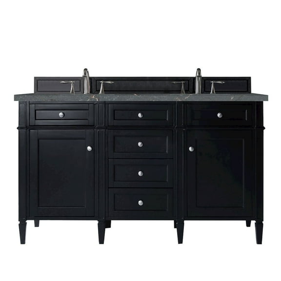James Martin Vanities 60" Double Vanity, Black Onyx w/ 3 CM Parisien Bleu Quartz Top