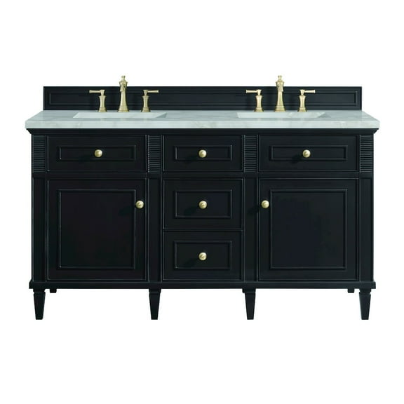James Martin Vanities 60" Double Vanity, Black Onyx w/ 3 CM Victorian Silver Quartz Top