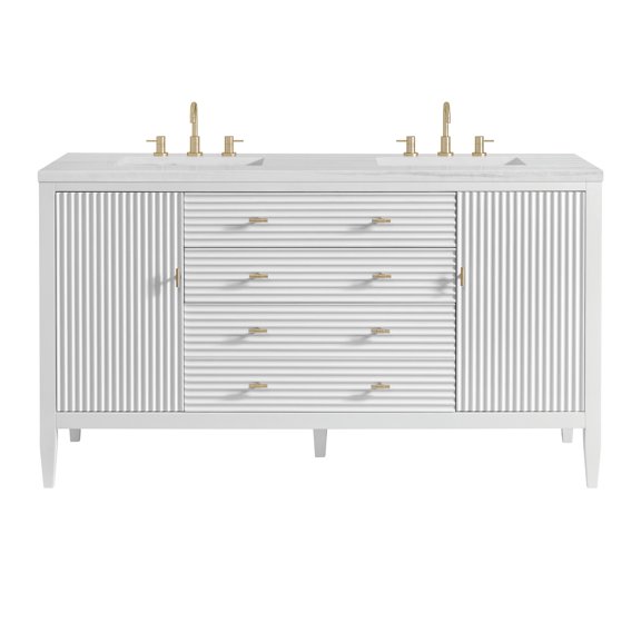 James Martin Vanities 485-V60d-3Af Myrrin 60" Double Basin Wood Vanity Set - White
